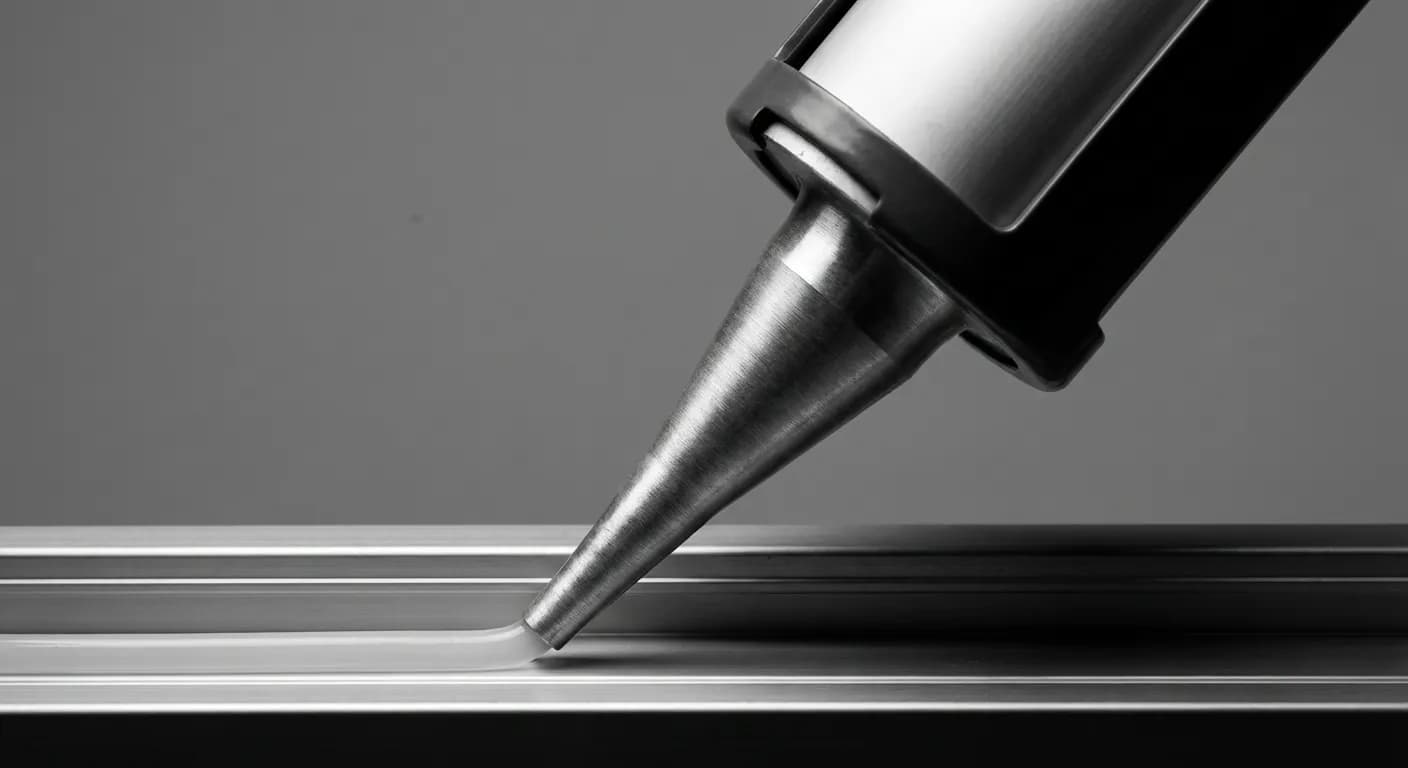 Gros plan iconique sur l'application d'un joint d'étanchéité de haute précision