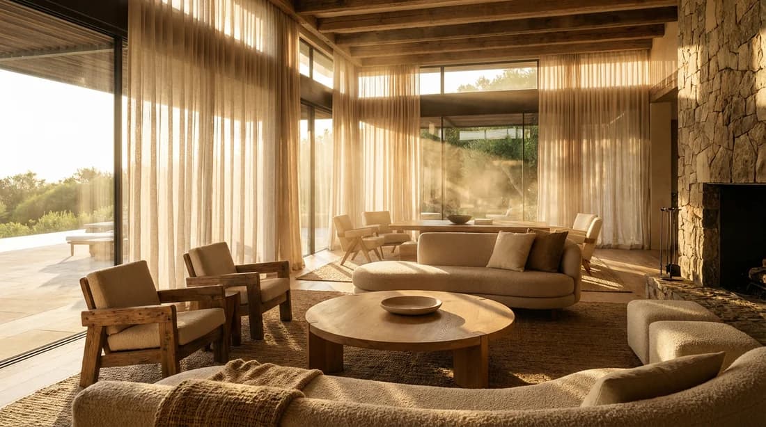 L'art de réinventer son foyer Vue panoramique d'un salon luxueux et lumineux aux lignes épurées et design contemporain.