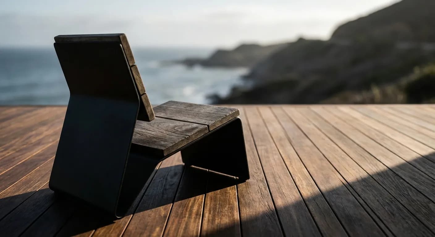 Les plus belles terrasses en bois : top idées 2024 Détail épuré d'une terrasse en bois de luxe avec mobilier design