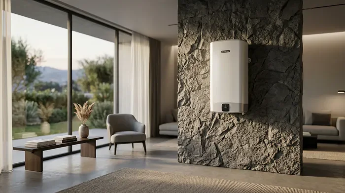 Gros plan sur le bouton de réinitialisation du chauffe-eau Ariston