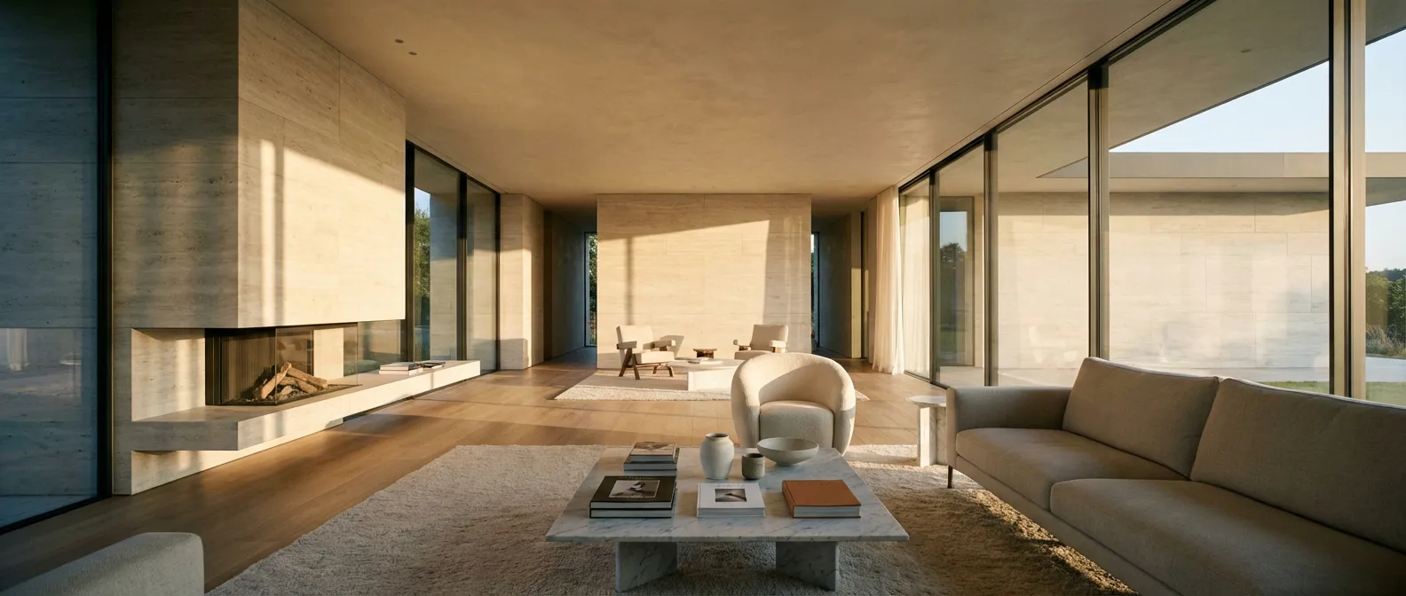 Salon luxueux et minimaliste chauffé par un système gainable Ribo invisible