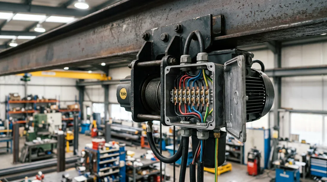 Installation et raccordement électrique d'un palan industriel en hauteur