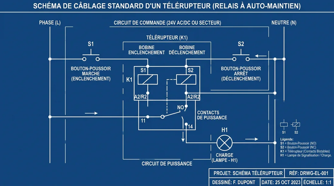 Schéma de câblage électrique pour télérupteur Hager