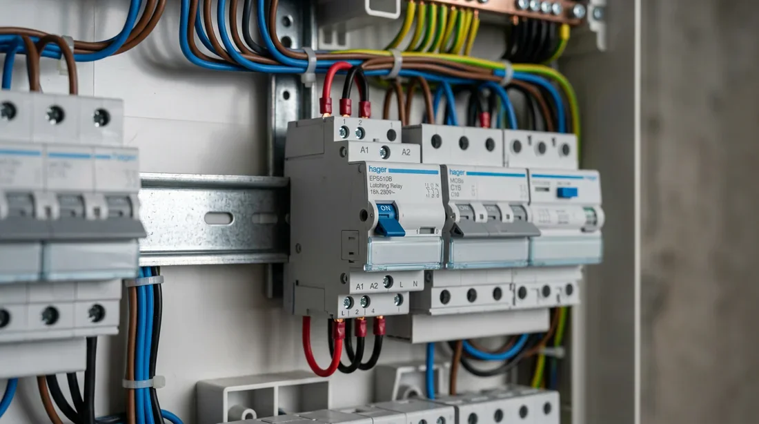 Tableau électrique professionnel avec télérupteur Hager EPS510B installé