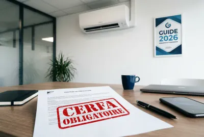 Vignette du guide 2026 sur l'attestation CERFA obligatoire pour climatisation