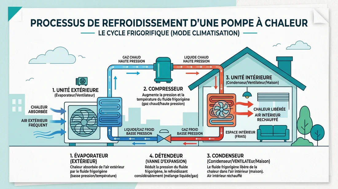 Infographie du fonctionnement d'une pompe à chaleur