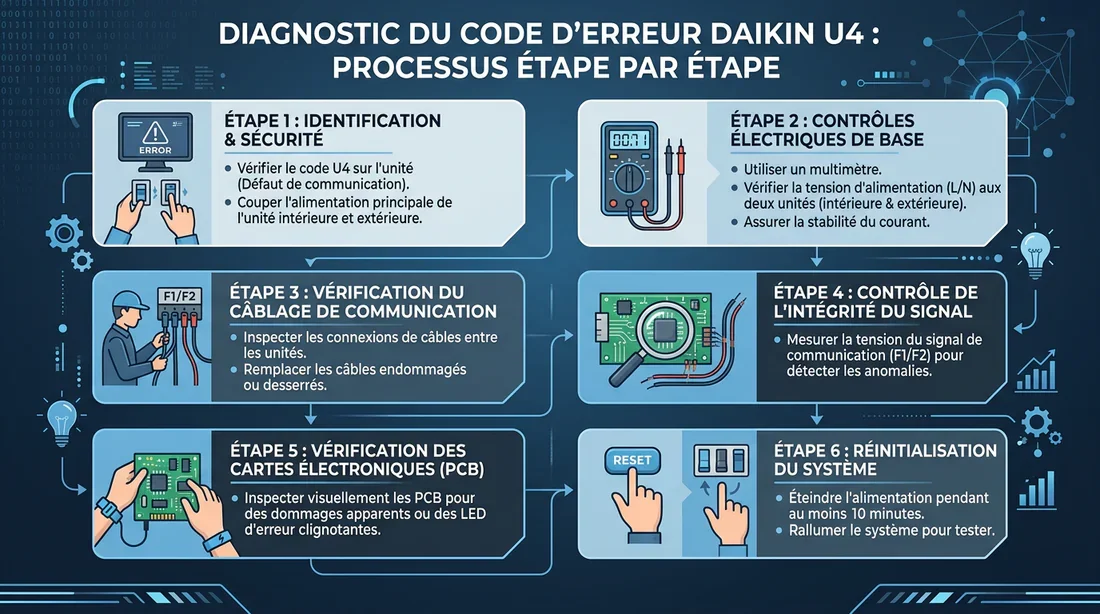 Schéma de dépannage du code erreur U4 Daikin Infographie étape par étape pour résoudre le code erreur U4 Daikin
