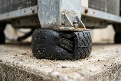 Gros plan sur un plot anti-vibratile silentbloc sous un climatiseur