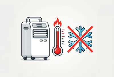 Icône de climatiseur mobile en panne avec thermomètre chaud et flocon barré