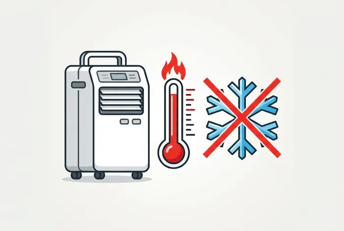 Icône de climatiseur mobile en panne avec thermomètre chaud et flocon barré