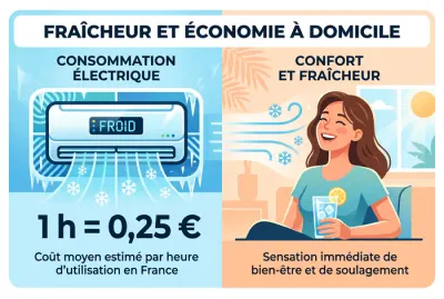 Infographie montrant le coût horaire d'utilisation d'une climatisation mobile