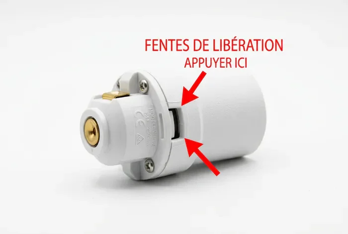 Comment retirer les fils d'une douille sans vis - Douille sans vis : guide ultime pour libérer les fils - Impossible de sortir un fil d'une douille ? Voici la solution Gros plan sur les encoches d'une douille électrique