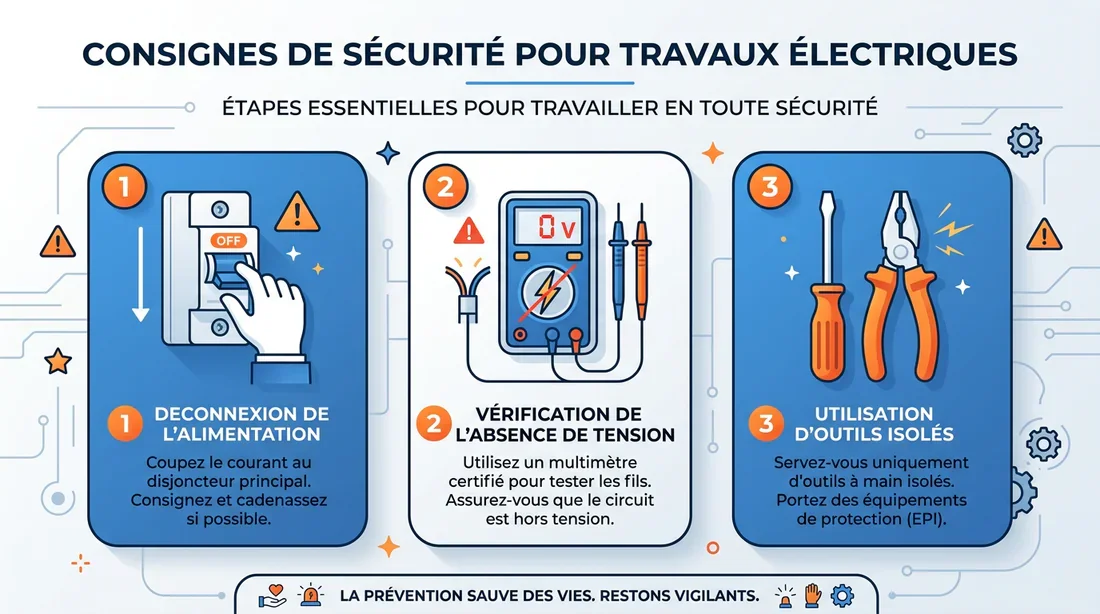 Infographie des étapes de sécurité pour l'électricité