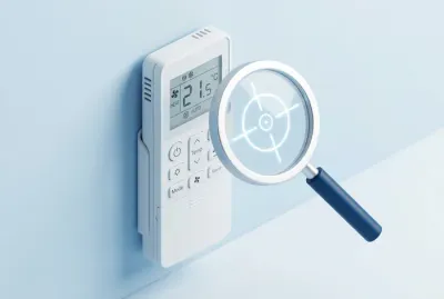 Illustration 3D d'une télécommande Daikin avec loupe de réglage de température