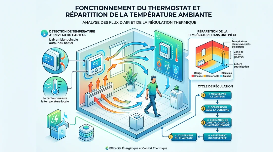 Analyse des flux d'air autour de la télécommande Daikin Schéma explicatif de la circulation d'air autour de la sonde Daikin