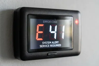 Gros plan sur l'écran du thermostat affichant le code erreur E41