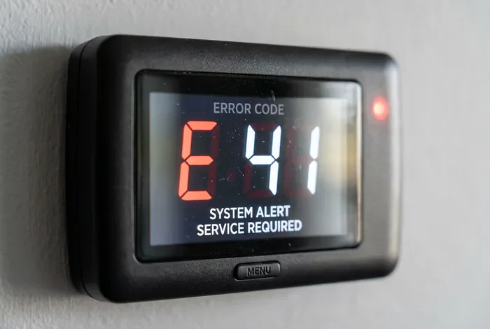 Liste des codes erreur Technibel : diagnostic & solutions - Codes Erreur Technibel : Réparez Votre PAC Sans Pro ! - Code Erreur Technibel : Comment Réinitialiser Sa PAC ? Gros plan sur l'écran du thermostat affichant le code erreur E41