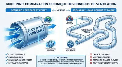 Comparatif efficacité gaine courte vs gaine longue VMC Guide 2026