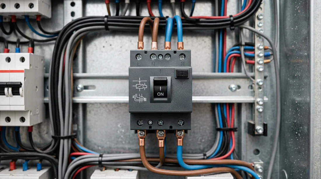 Composants du tableau électrique Détail technique d'un disjoncteur différentiel dans un tableau électrique