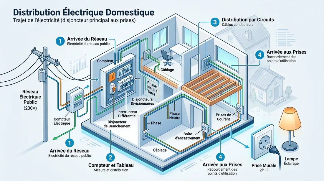 Schéma du circuit électrique domestique Schéma pédagogique du circuit électrique d'une maison