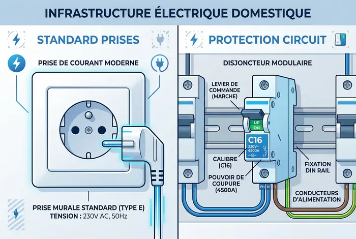 Prise lave-vaisselle 16A ou 20A : Le guide - 3 erreurs à éviter - Quel ampérage pour mon lave-vaisselle ? Comparaison entre une prise électrique et un disjoncteur C16