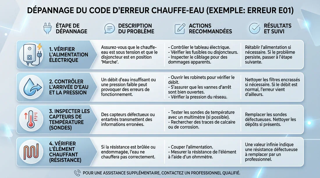 Guide de dépannage codes erreurs Tableau récapitulatif des codes erreurs de chauffe-eau