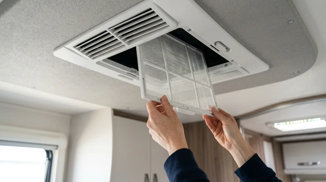 Entretien et nettoyage du filtre de climatiseur Dometic Nettoyage et retrait du filtre à air de la climatisation de caravane