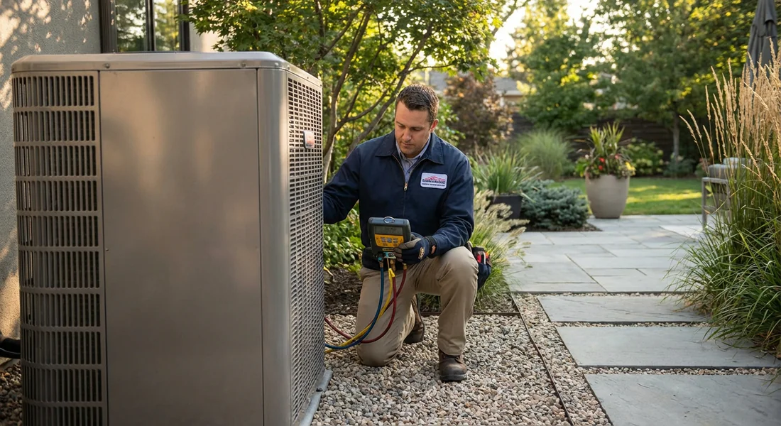 Installation professionnelle d'une pompe à chaleur Technicien certifié installant une unité de pompe à chaleur