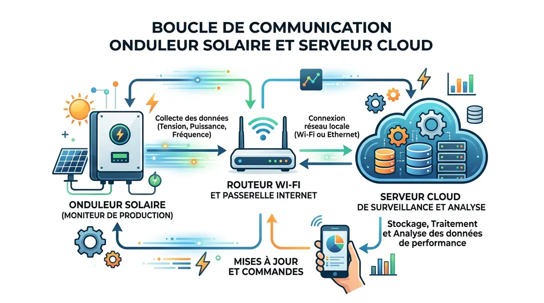 Architecture réseau installation photovoltaïque Schéma de fonctionnement communication onduleur solaire
