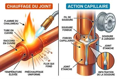 Infographie illustrant la soudure par capillarité sur cuivre