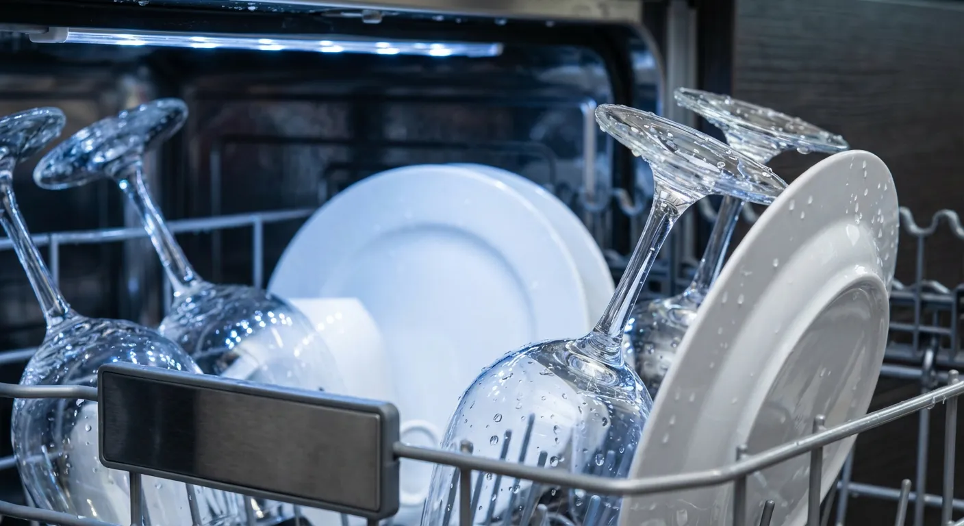 Vaisselle étincelante à l'intérieur d'un lave-vaisselle Smeg