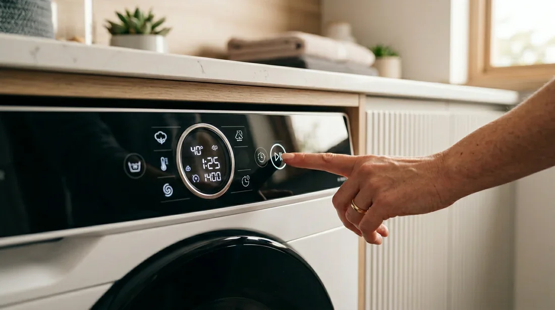 Panneau de contrôle intuitif du Hoover H-Wash 500 Gros plan sur l'écran de contrôle de la machine à laver Hoover H-Wash 500