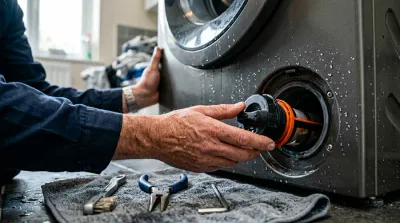 Gros plan sur le voyant rouge d'une machine à laver