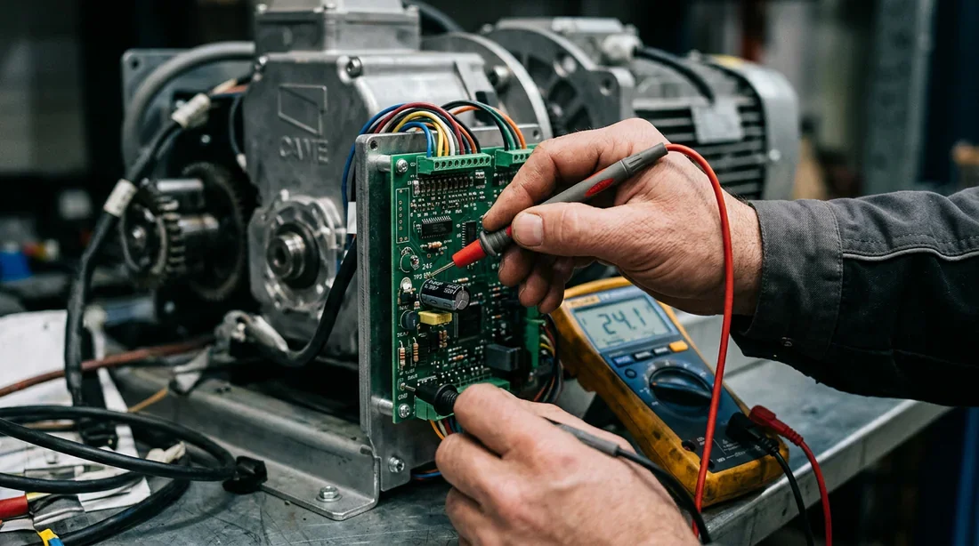 Technicien testant le moteur CAME au multimètre