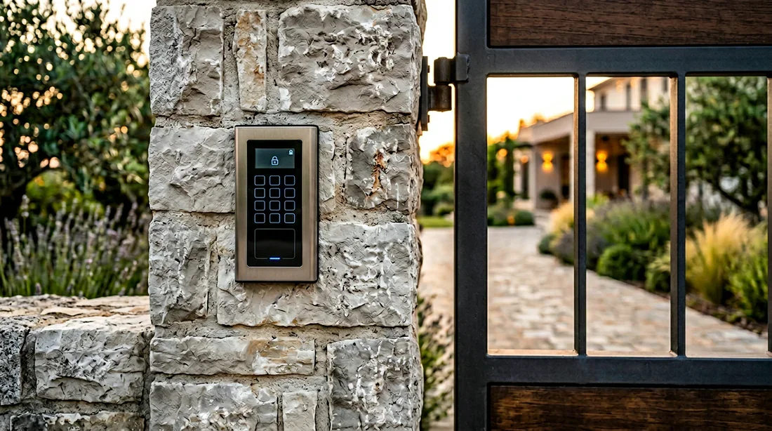 Digicode CAME S7000 installé sur un pilier de portail