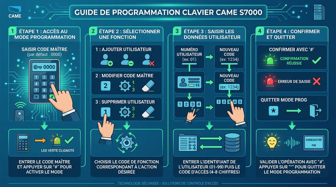 Infographie de programmation du digicode CAME S7000