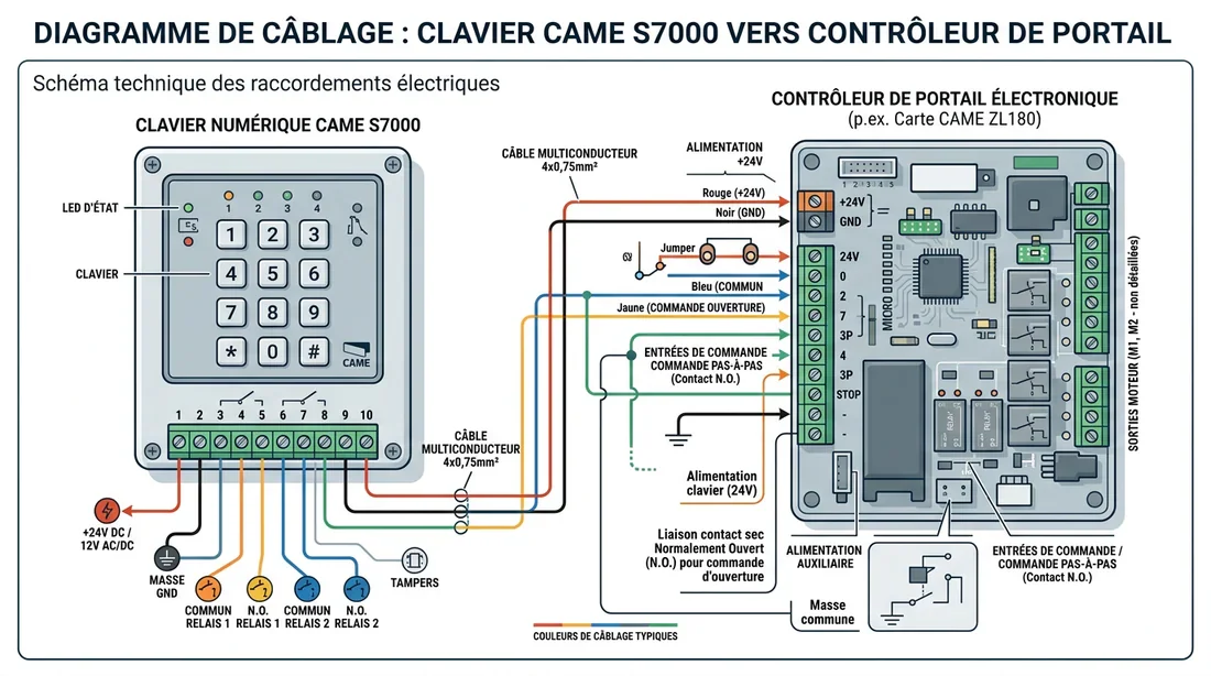 Schéma de câblage pour digicode CAME S7000