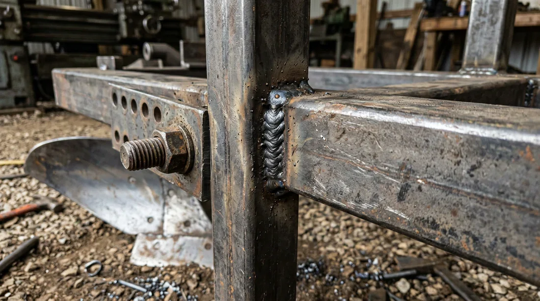 Conception et réglages du butoir Détail de la structure métallique d'un butoir artisanal