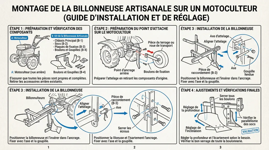Montage du butoir sur le motoculteur Instructions étape par étape pour le montage du butoir