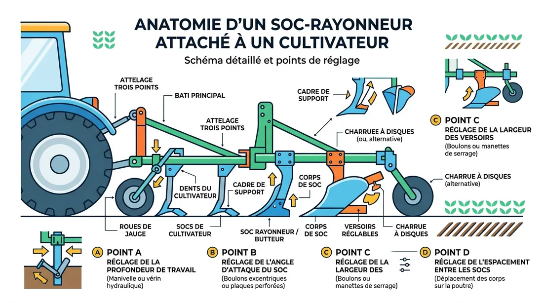 Anatomie d'un butoir Schéma technique des composants d'un butoir pour motoculteur