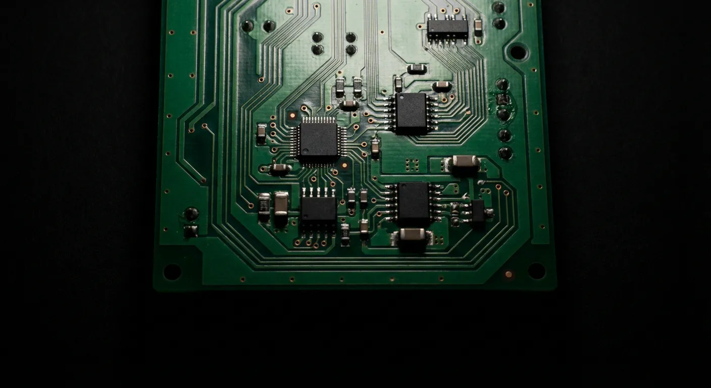 FAAC E024S Problème : Solutions et guide de dépannage Gros plan macro d'une carte électronique de contrôle pour automatisme.