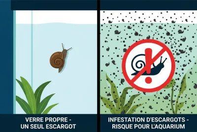 Infographie avant après invasion d'escargots dans un aquarium