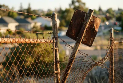 Gros plan sur un grillage de clôture abîmé symbolisant un litige de voisinage