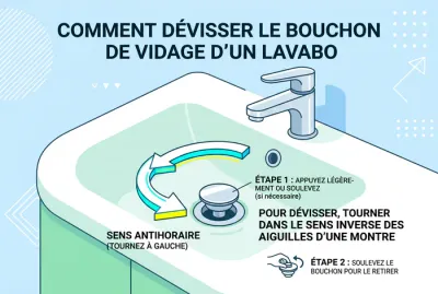 Schéma montrant le sens de dévissage d'une bonde de lavabo