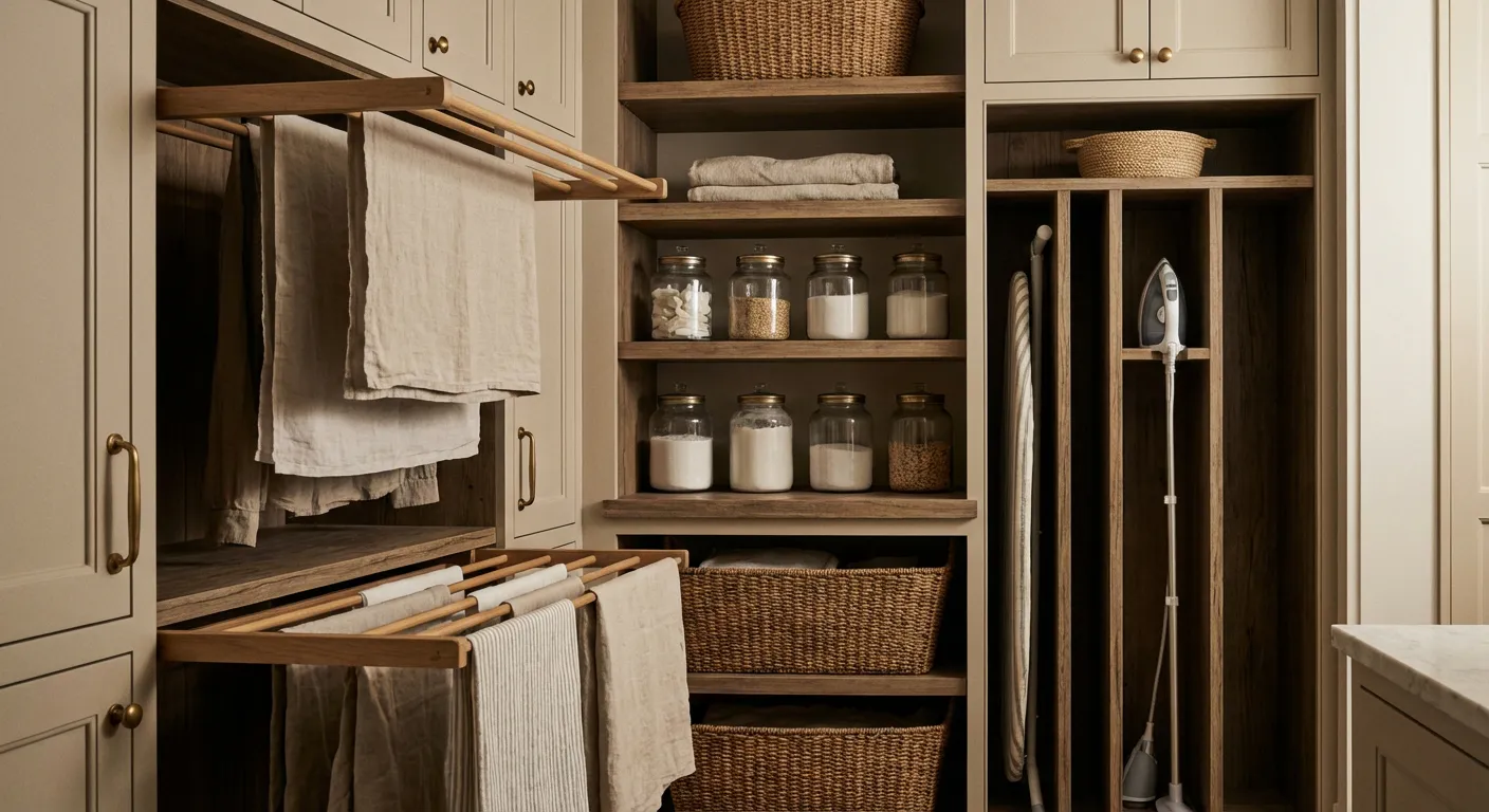 Optimisation du rangement dans une buanderie de placard Détails des rangements intelligents pour une buanderie compacte