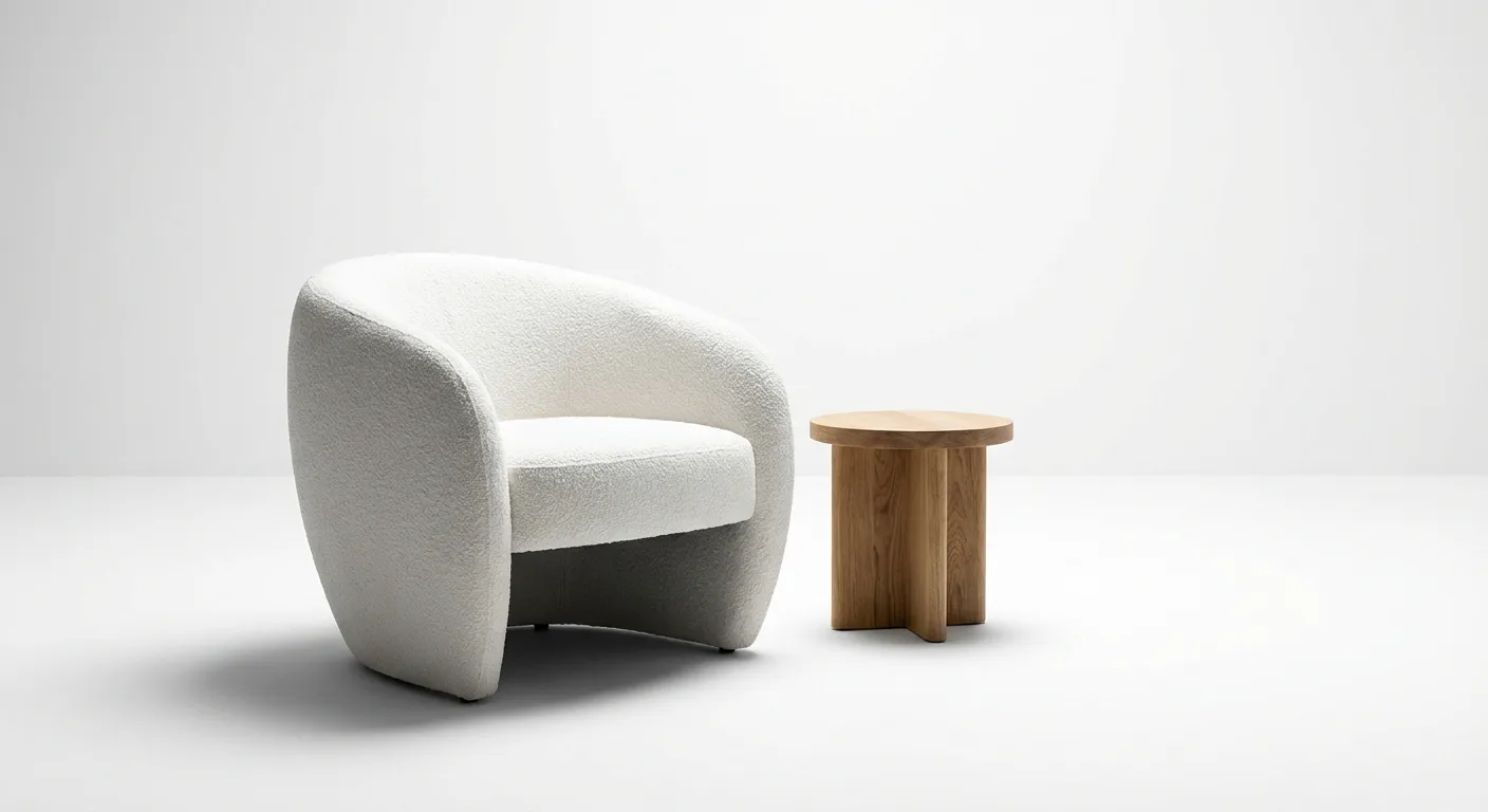 Fauteuil blanc et table en bois minimaliste pour un style cocooning