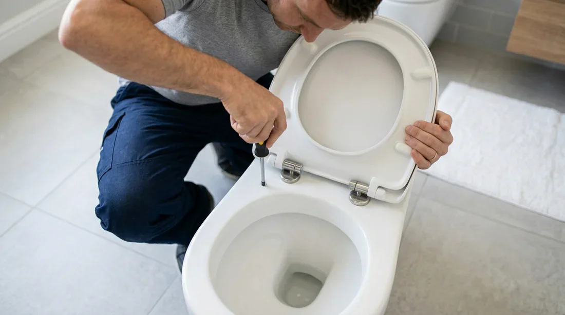 Serrage de la vis de fixation sur un abattant WC