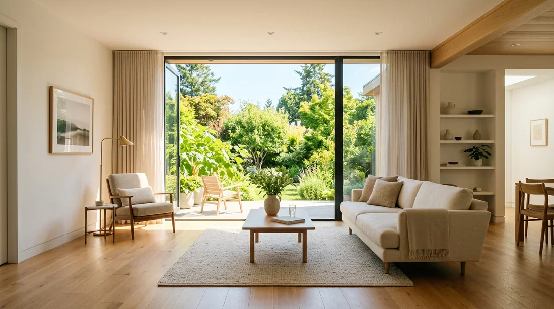 Ambiance lumineuse dans une maison moderne Intérieur de maison moderne baigné de lumière naturelle estivale