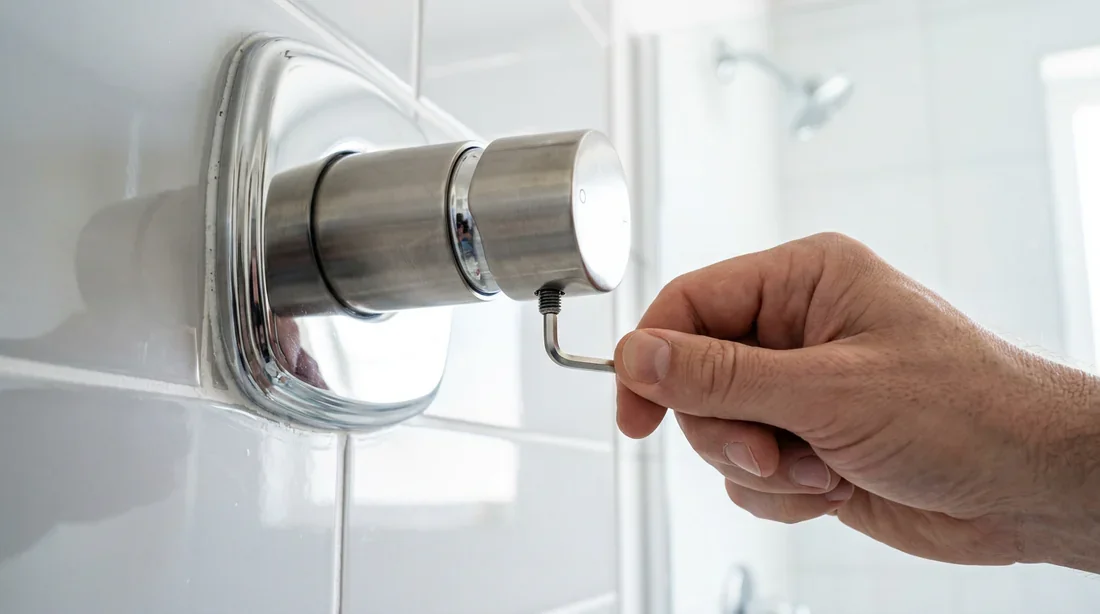 Utilisation d'une clé Allen pour dévisser la vis de serrage du mitigeur