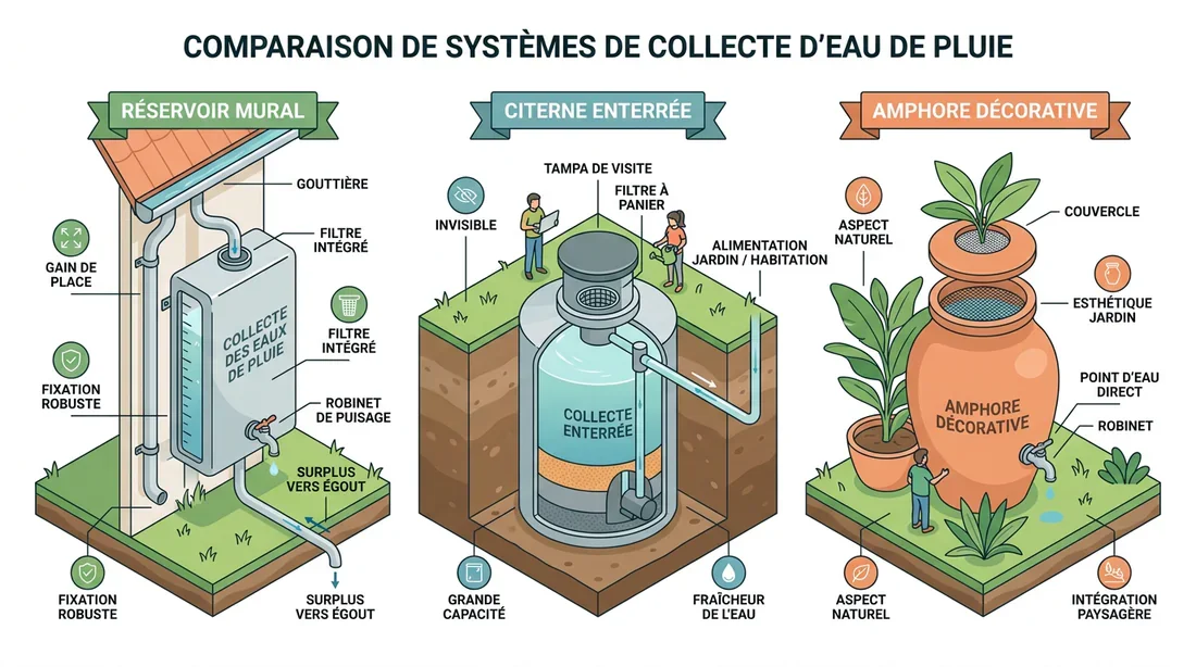 Types de récupérateurs d'eau de pluie Comparatif des différents modèles de cuves de récupération d'eau